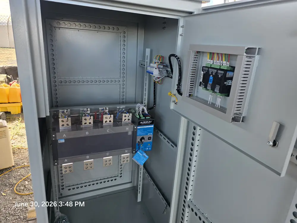 Generator control cabinet with breakers