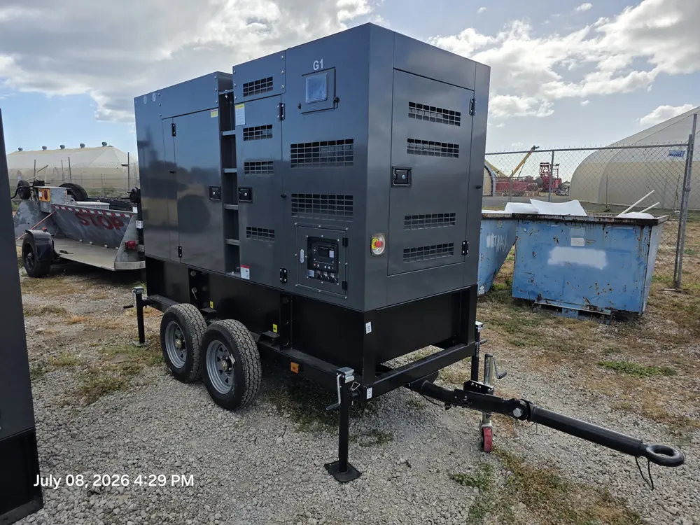 New enclosed diesel generator mounted on a trailer